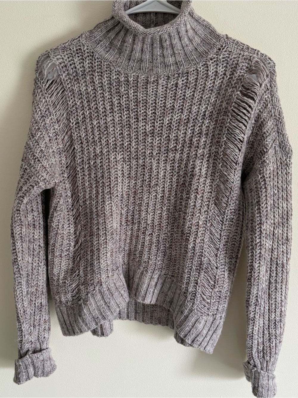 Express Heathered Taupe Ribbed Turtleneck Sweater Size Small Wool Blend